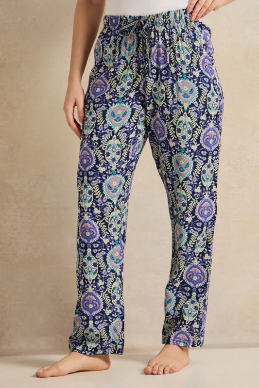 Women Black And Purple Printed Pyjama Bottom sold by Redtag