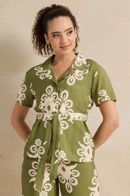 Women Green Printed Tie Shirt sold by Redtag