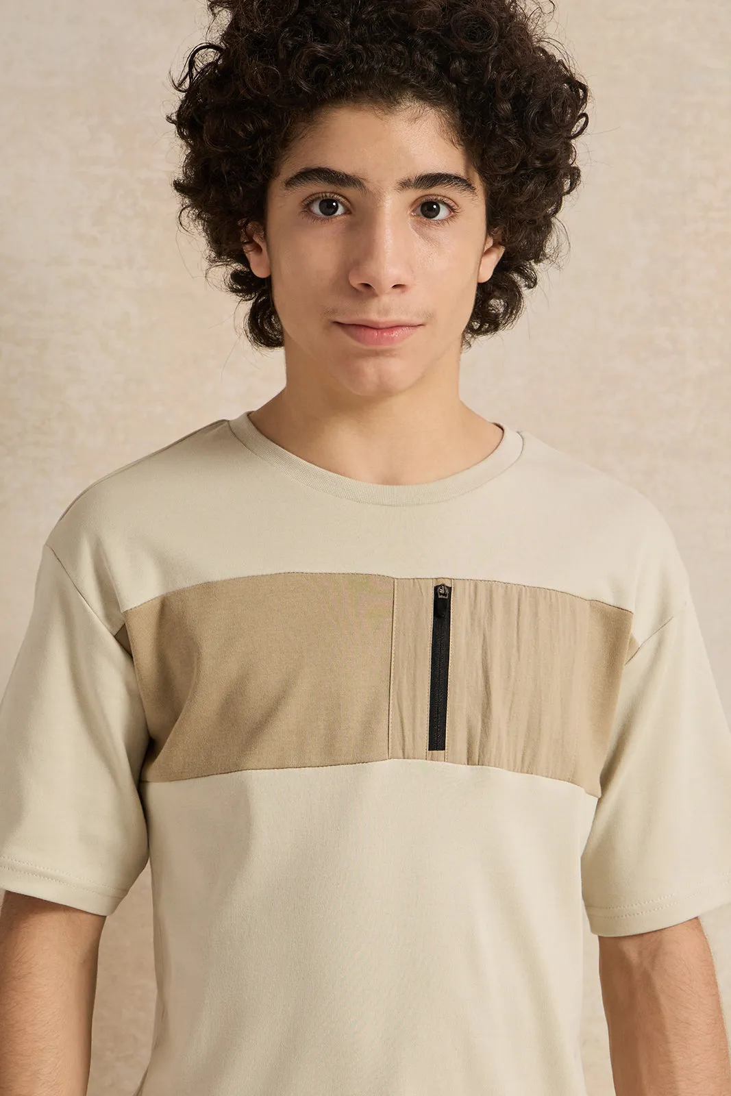 Senior Boys Beige Cut And Sew T-shirt sold by Redtag product image thumbnail 4