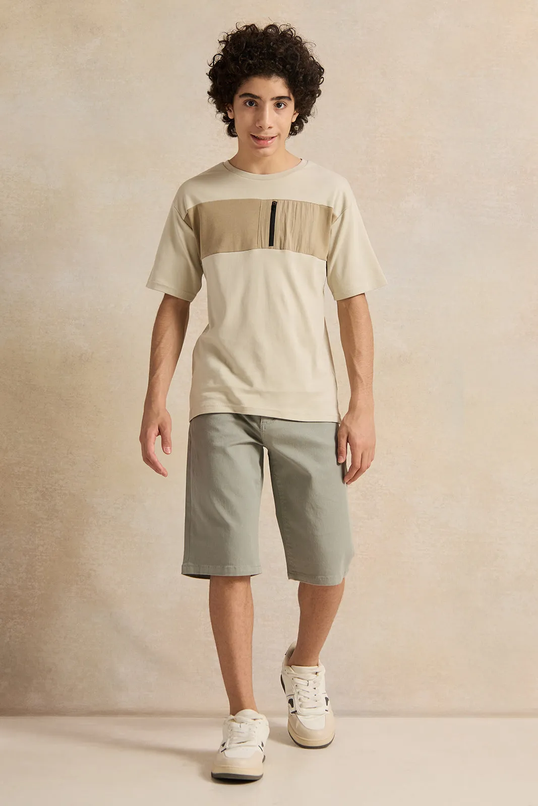 Senior Boys Beige Cut And Sew T-shirt sold by Redtag product image thumbnail 2