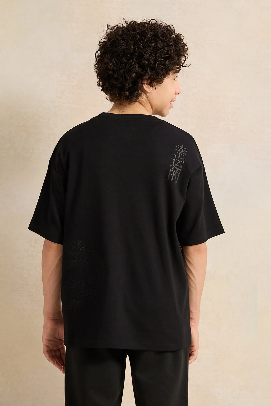 Senior Boys Black Oversize T-Shirt sold by Redtag product image thumbnail 3