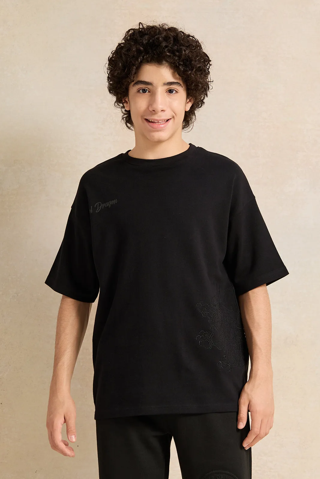 Senior Boys Black Oversize T-Shirt sold by Redtag