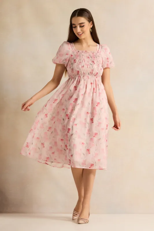 Women Pink Floral Print Dress sold by Redtag