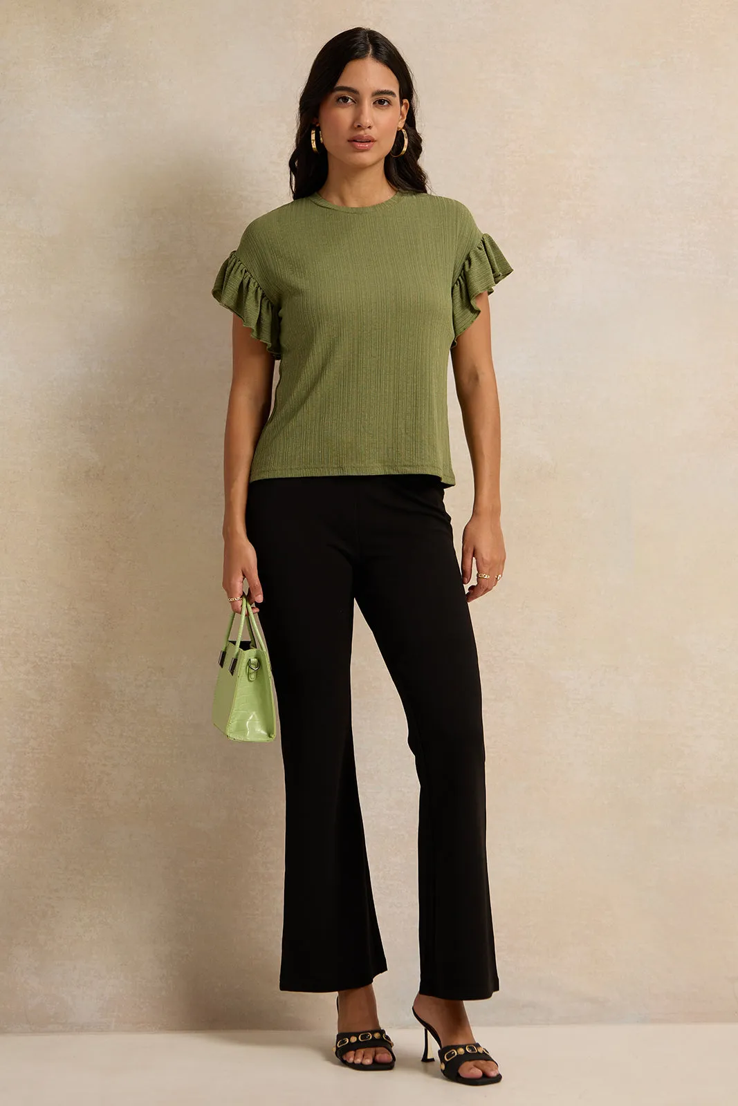 Women Green Ruffle Sleeve Top sold by Redtag product image thumbnail 2
