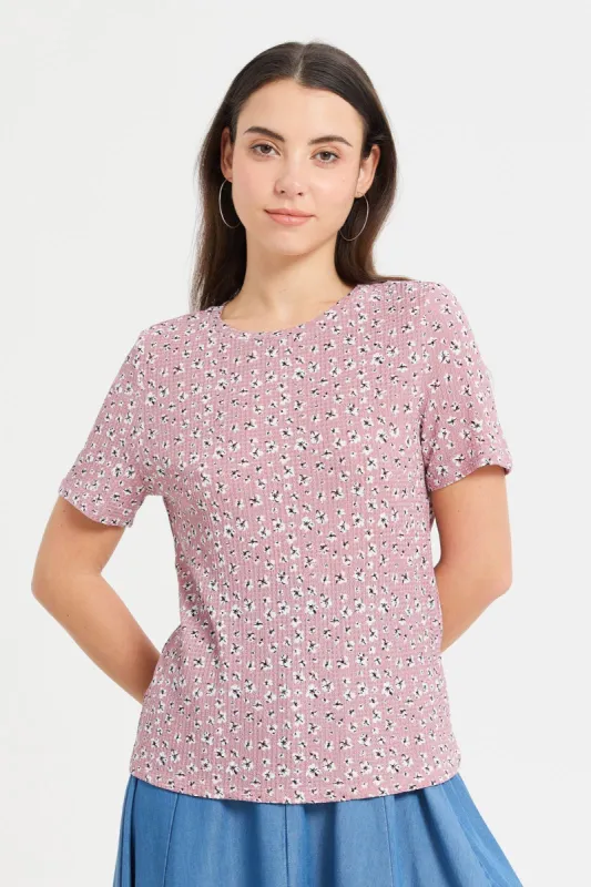 Women Mauve Printed T-Shirt sold by Redtag