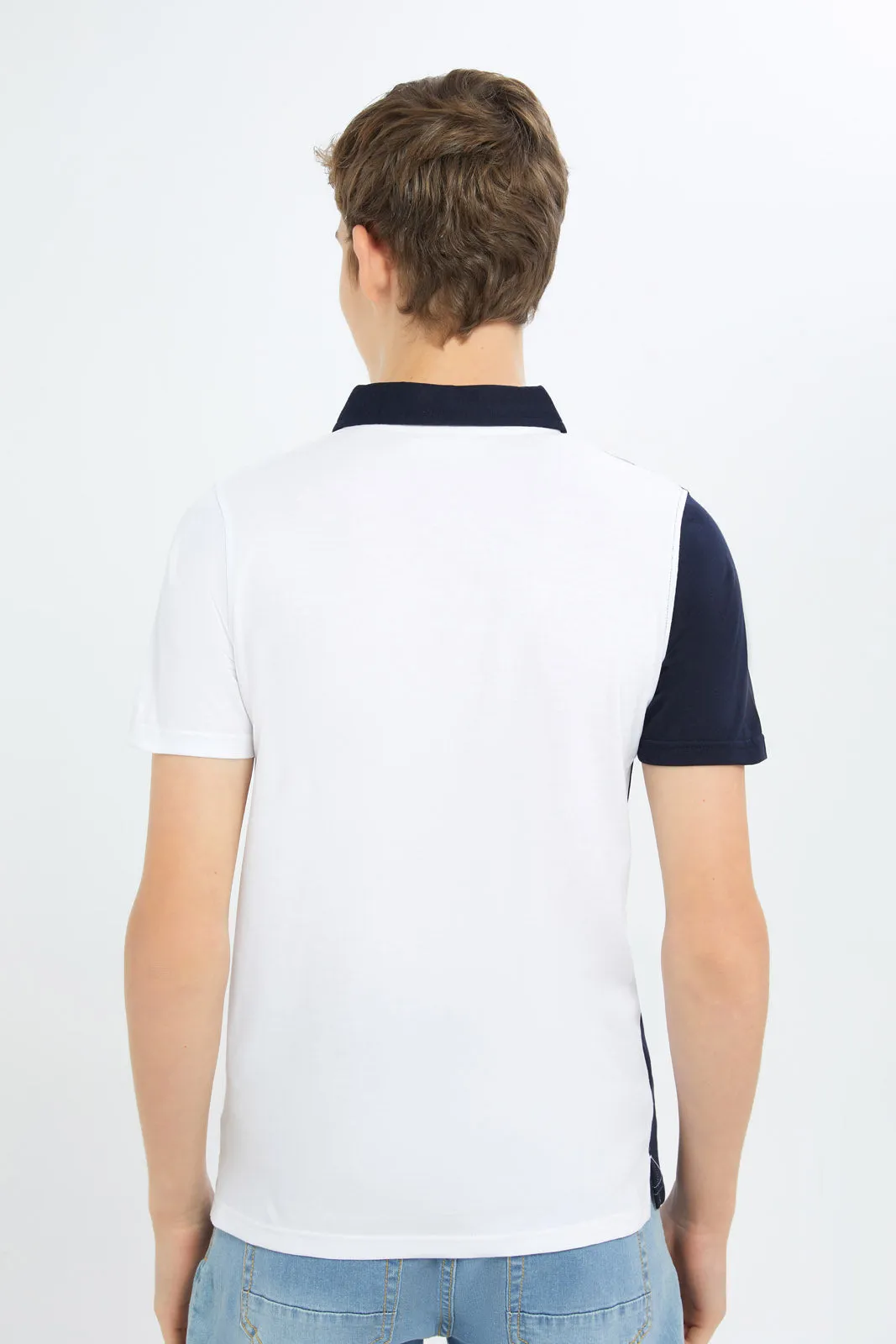 Senior Boys White Colour Block Polo Shirt sold by Redtag product image thumbnail 3