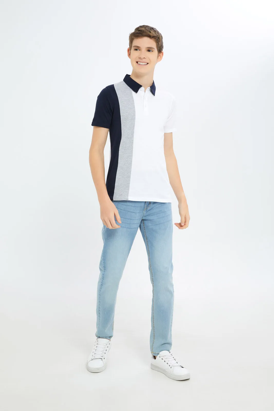 Senior Boys White Colour Block Polo Shirt sold by Redtag product image thumbnail 2