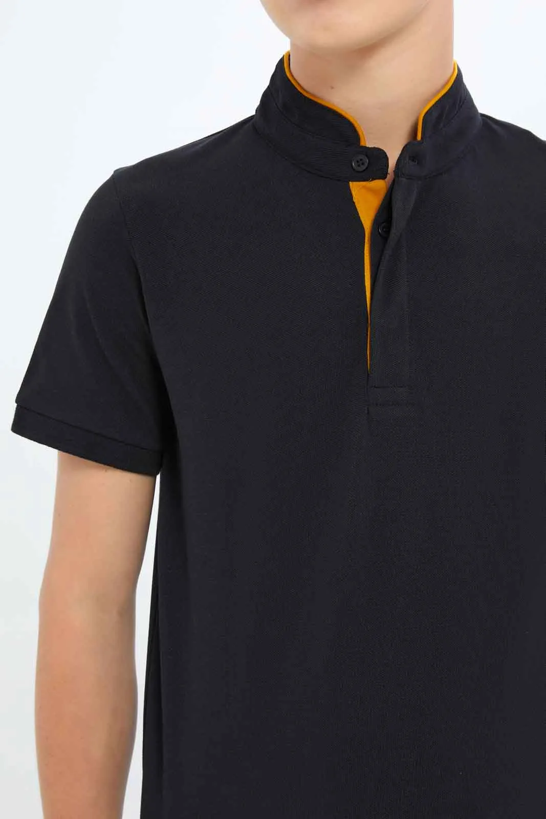 Senior Boys Black Mandarin Polo Shirt sold by Redtag product image thumbnail 4