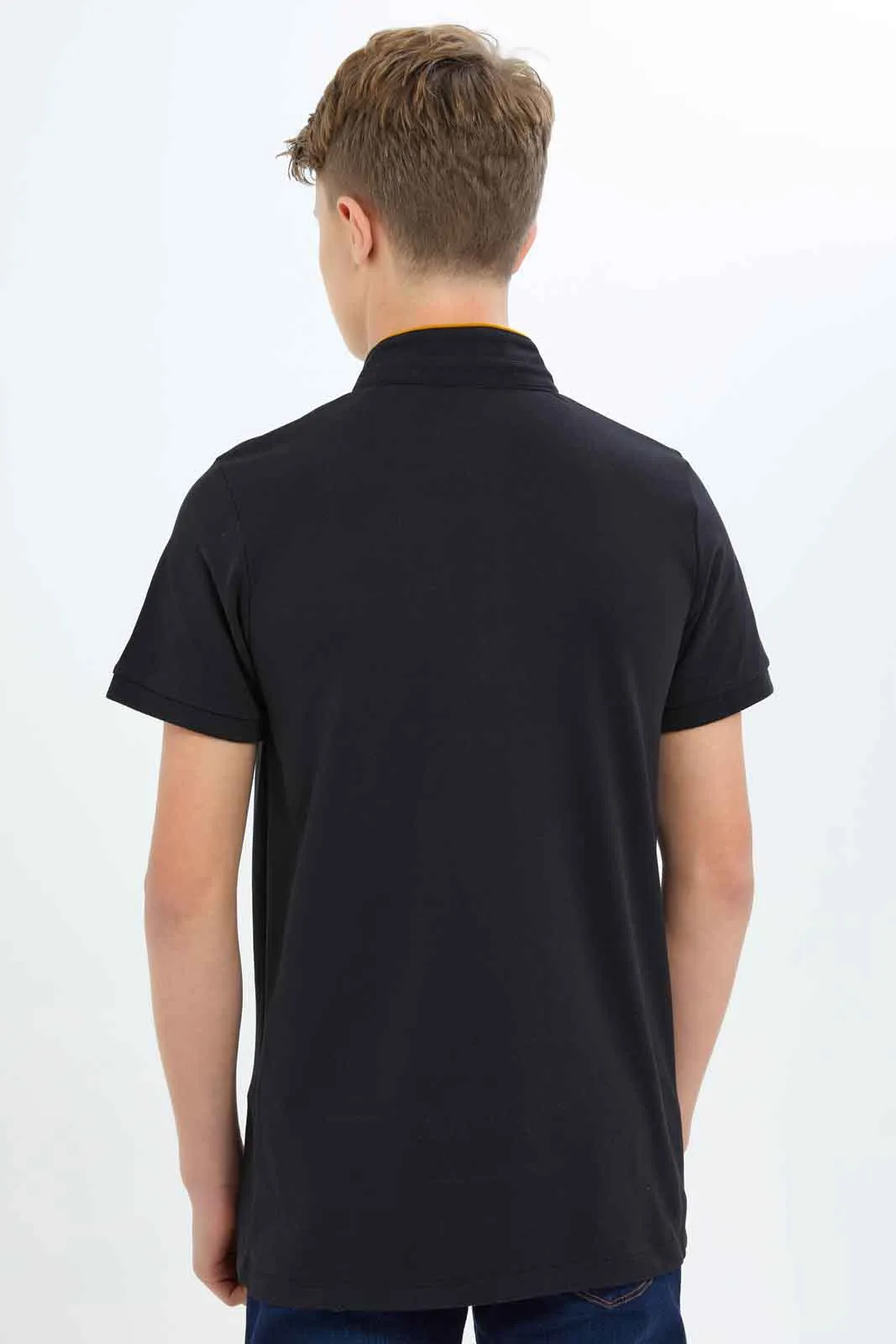 Senior Boys Black Mandarin Polo Shirt sold by Redtag product image thumbnail 3