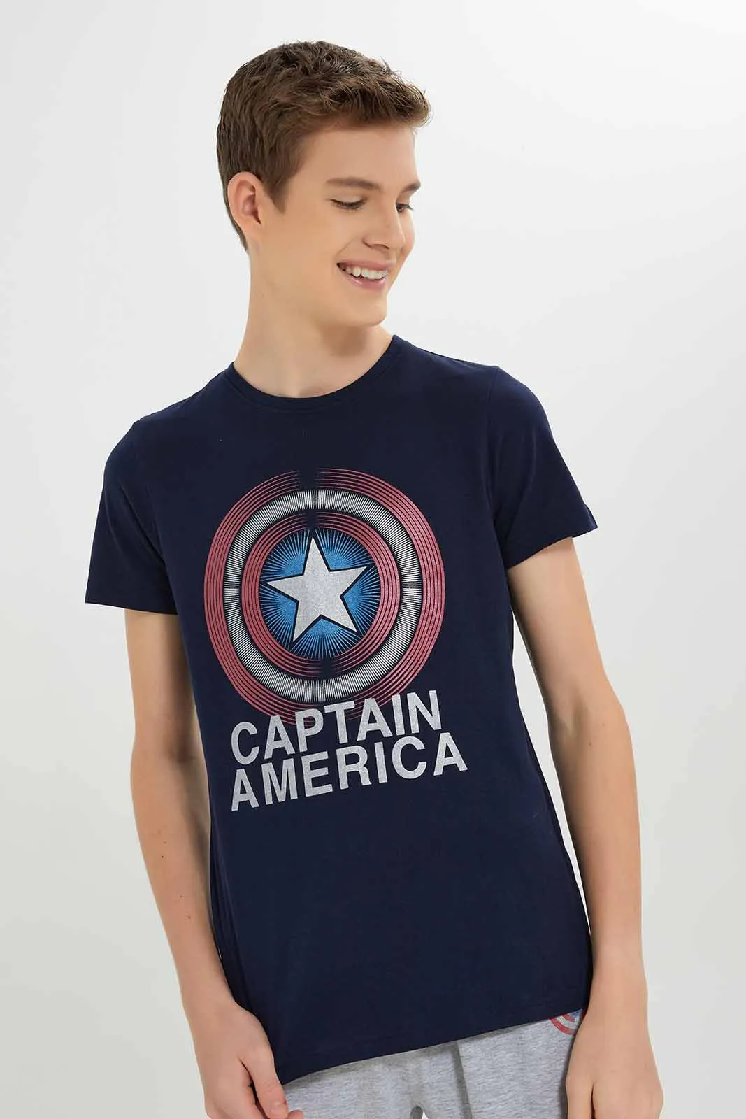 Boys Navy And Grey Caption America Pyjama Set (2 Piece) sold by Redtag product image thumbnail 2