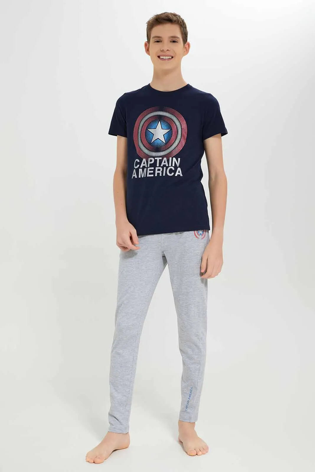 Boys Navy And Grey Caption America Pyjama Set (2 Piece) sold by Redtag