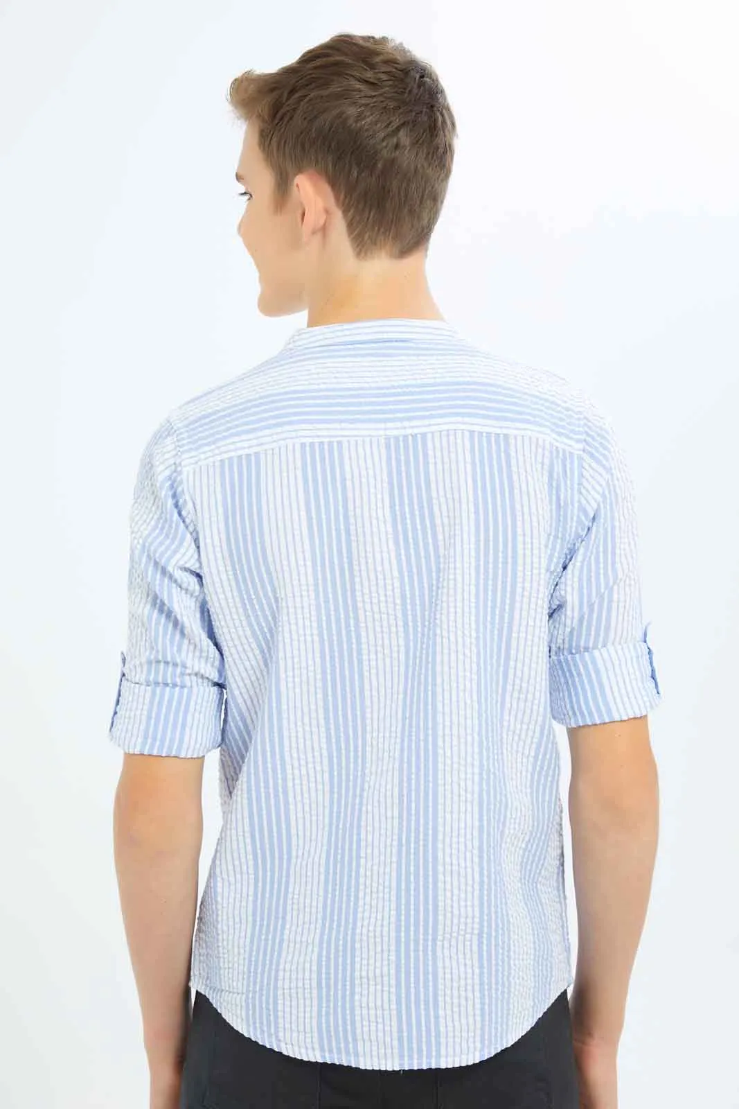 Senior Boys Blue And White Stripe Casual Shirt sold by Redtag product image thumbnail 3