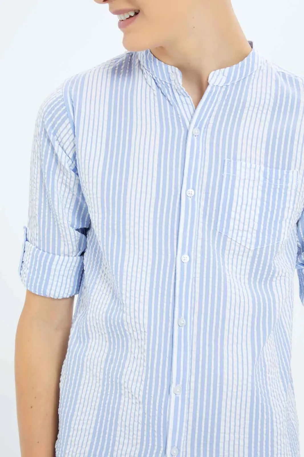 Senior Boys Blue And White Stripe Casual Shirt sold by Redtag product image thumbnail 4