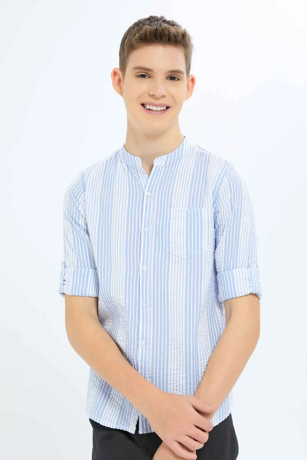 Senior Boys Blue And White Stripe Casual Shirt sold by Redtag