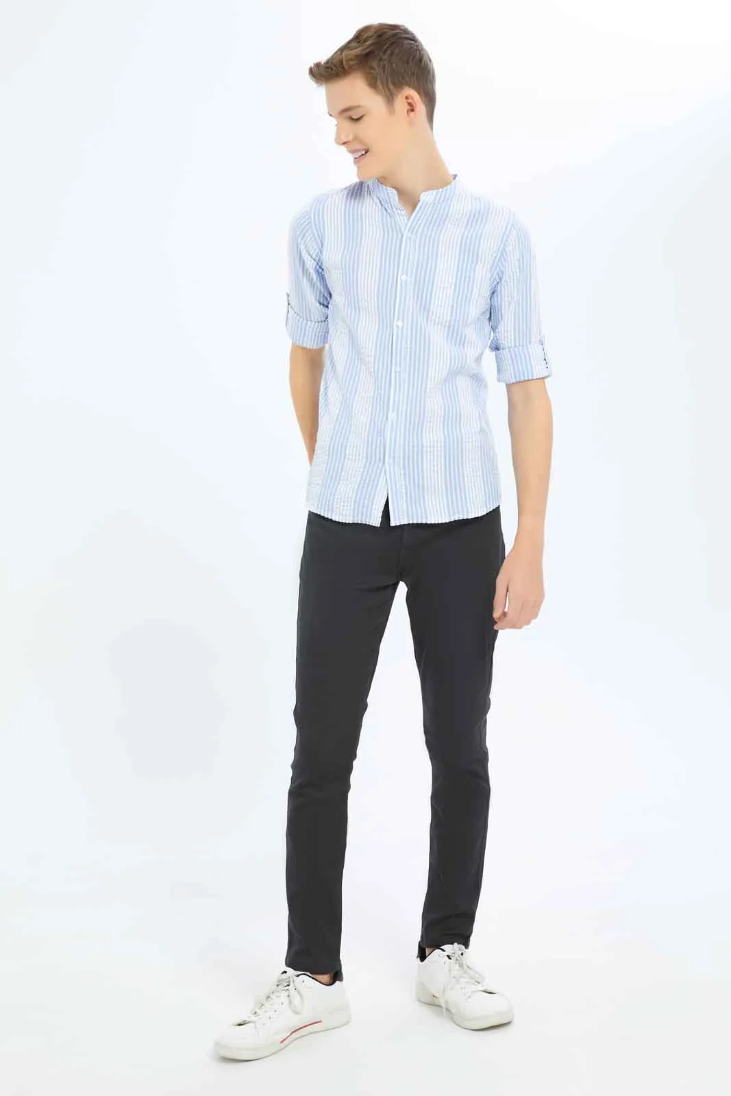 Senior Boys Blue And White Stripe Casual Shirt sold by Redtag product image thumbnail 2