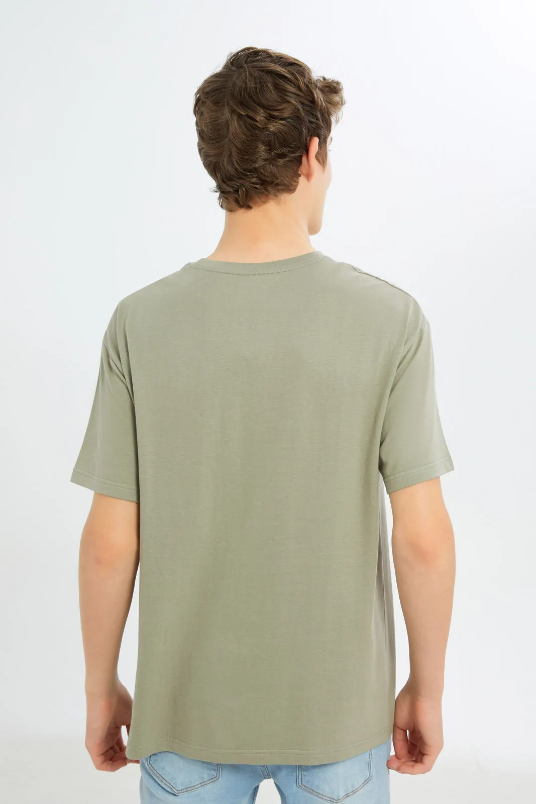 Senior Boys Olive Oversize T-Shirt sold by Redtag product image thumbnail 3