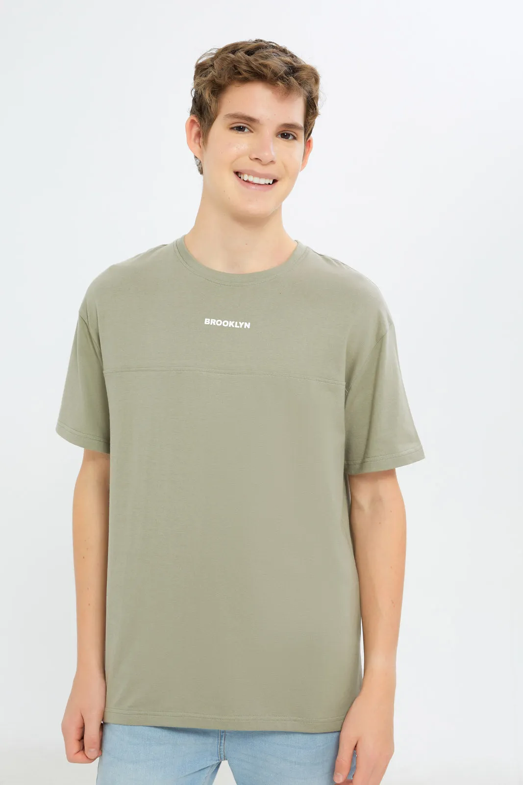 Senior Boys Olive Oversize T-Shirt sold by Redtag