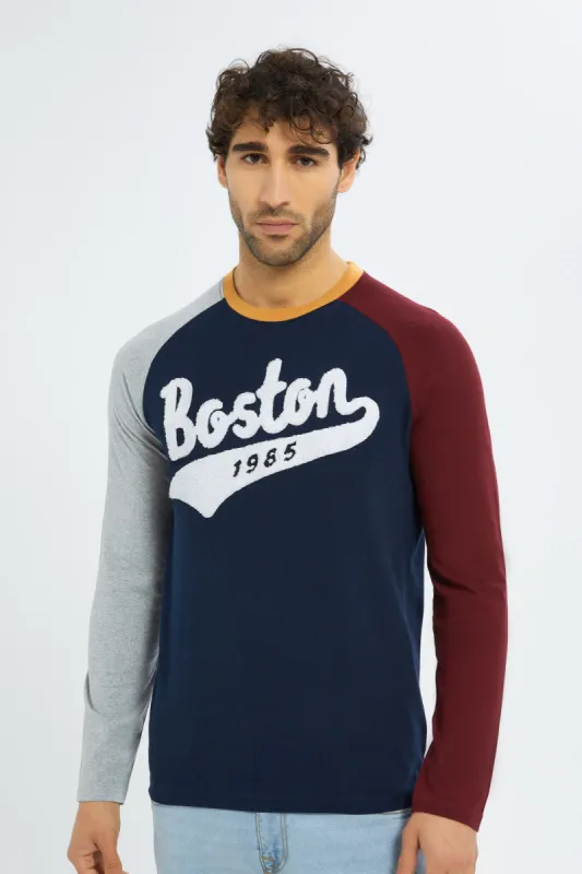 Men Multicolour Varsity Reglan T-Shirt made by Redtag