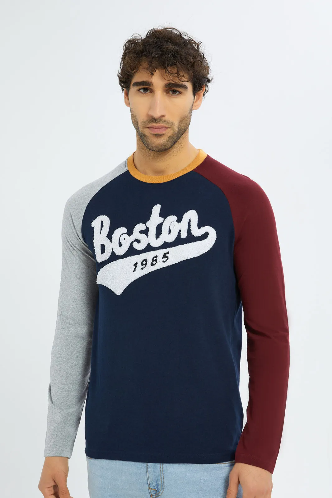 Men Multicolour Varsity Reglan T-Shirt sold by Redtag