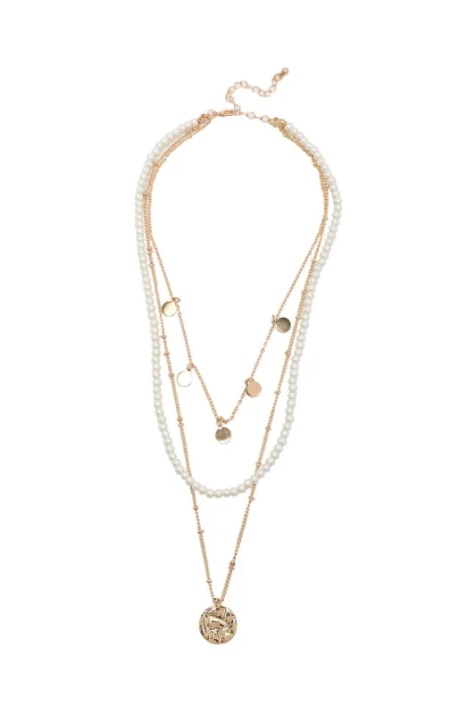 Women Gold And White Embellished Pearls Necklace sold by Redtag