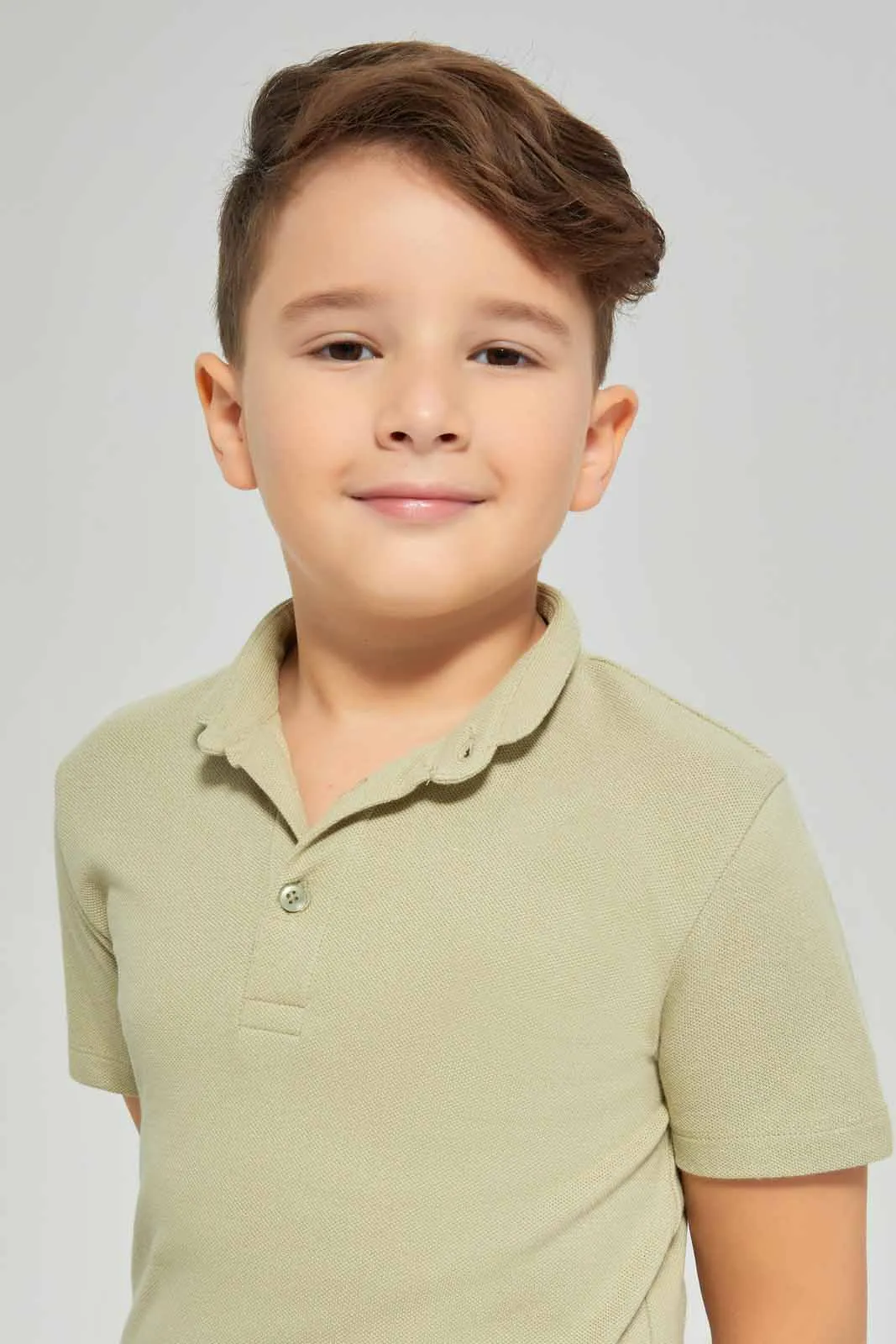 Boys Beige Stand-Up Polo Shirt sold by Redtag product image thumbnail 4