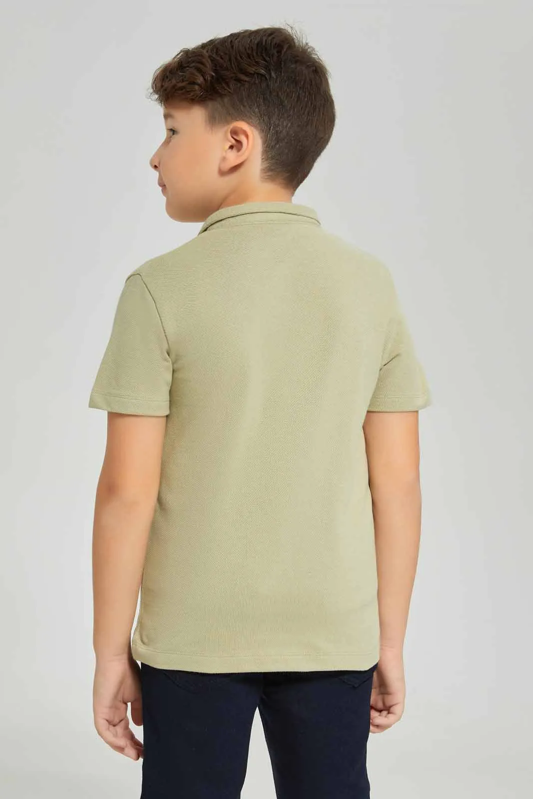 Boys Beige Stand-Up Polo Shirt sold by Redtag product image thumbnail 3