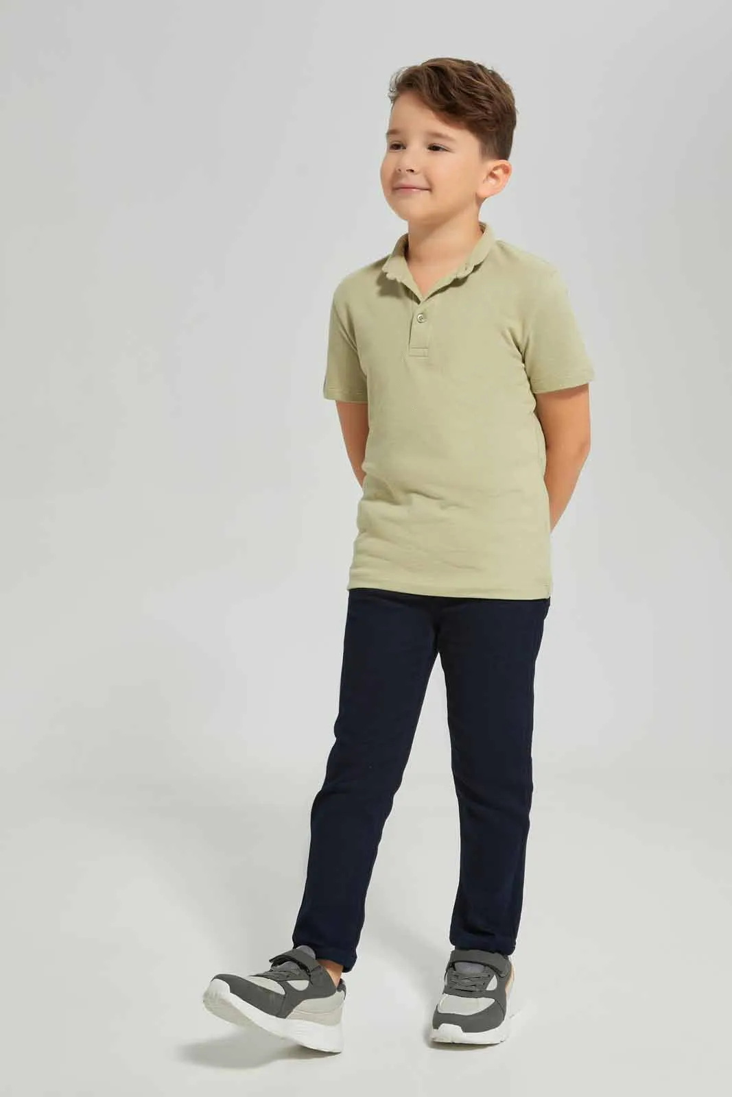 Boys Beige Stand-Up Polo Shirt sold by Redtag product image thumbnail 2