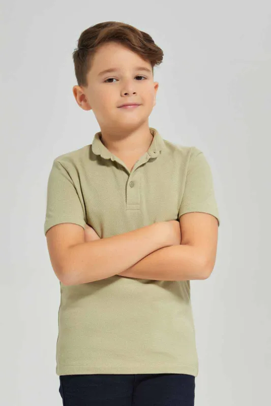 Boys Beige Stand-Up Polo Shirt sold by Redtag