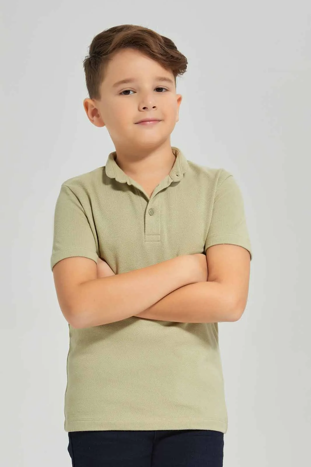 Boys Beige Stand-Up Polo Shirt sold by Redtag