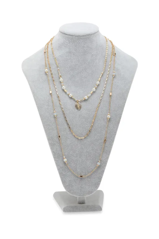 Women Gold Pearl Embellished Necklace sold by Redtag