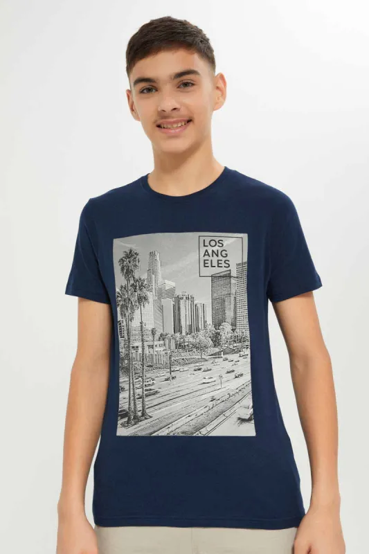 Boys Navy Printed T-Shirt sold by Redtag