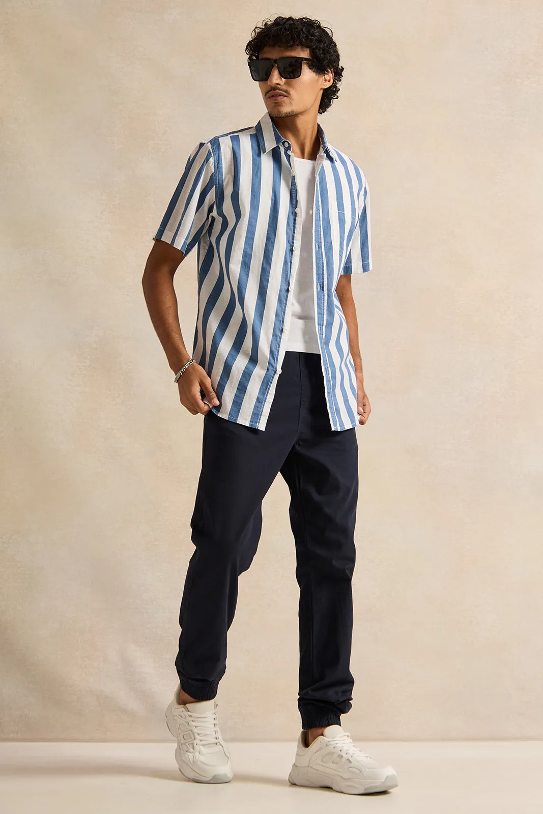 Men Navy Twill Joggers sold by Redtag product image thumbnail 2