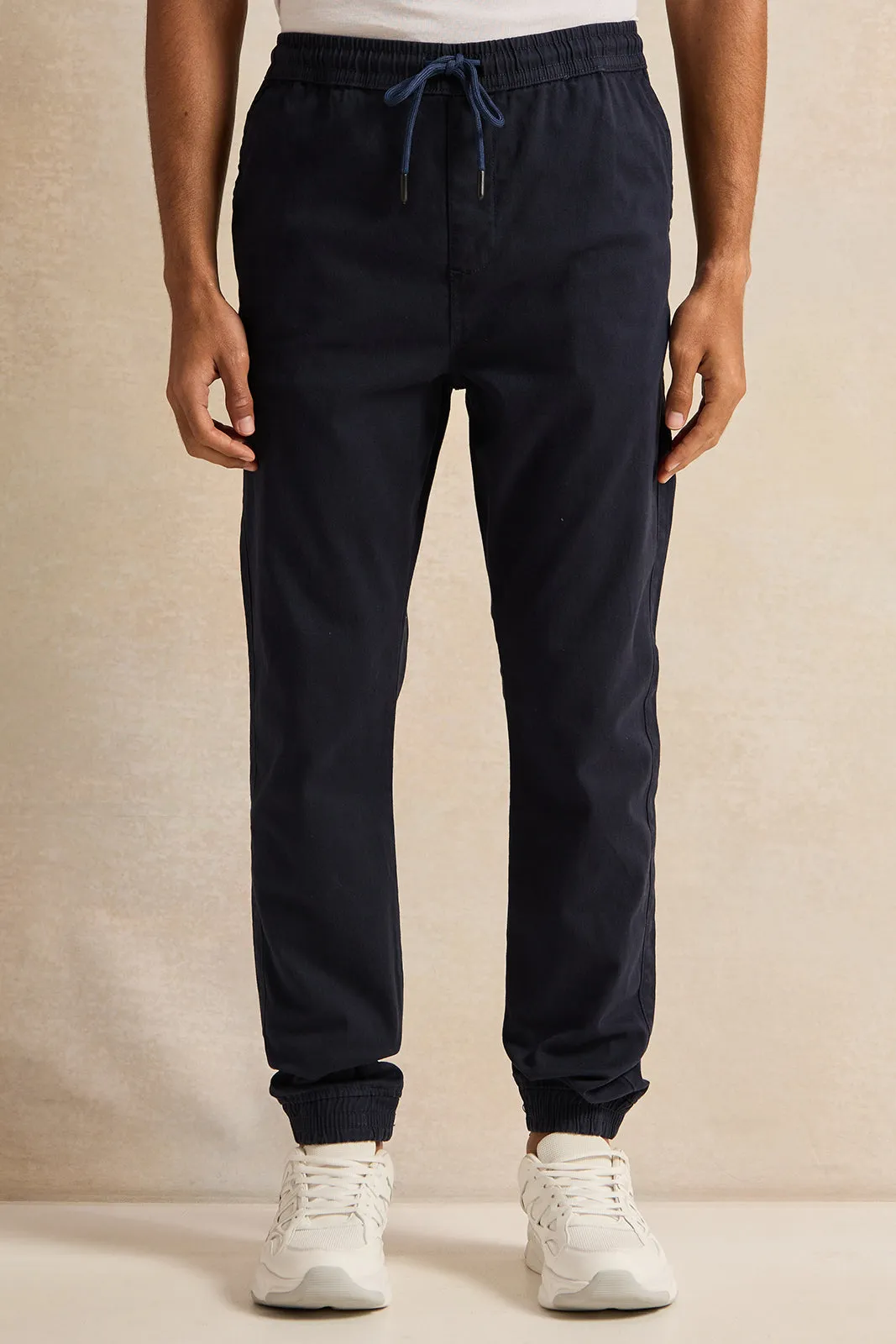 Men Navy Twill Joggers sold by Redtag