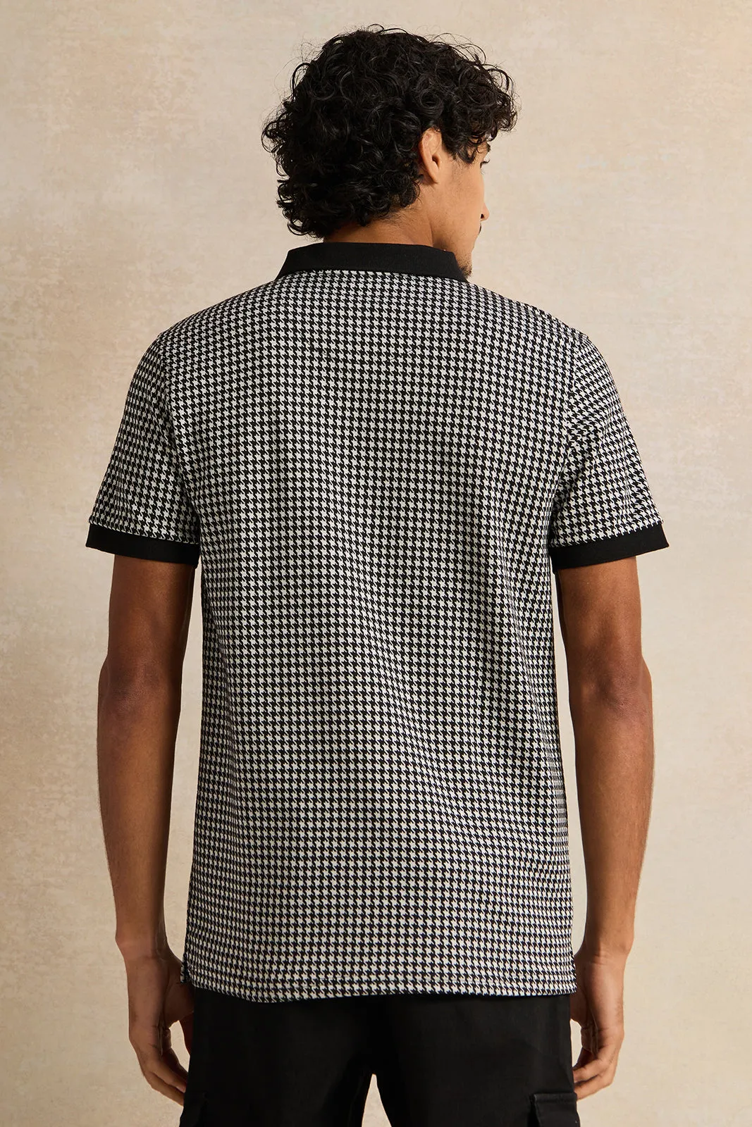 Men Black Jacquard Polo Shirt sold by Redtag product image thumbnail 3