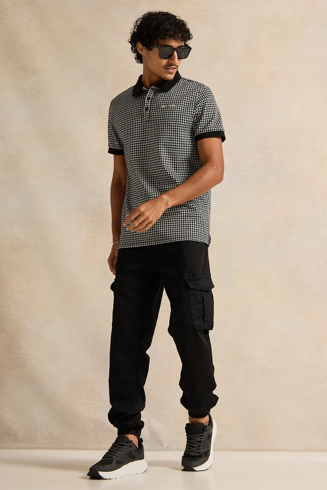 Men Black Jacquard Polo Shirt sold by Redtag product image thumbnail 2