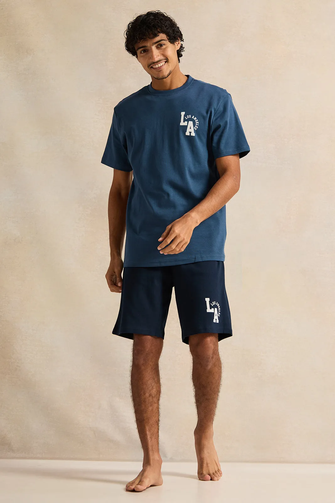 Men Navy T-Shirt And Shorts Pyjama Set (2 Piece) sold by Redtag product image thumbnail 2