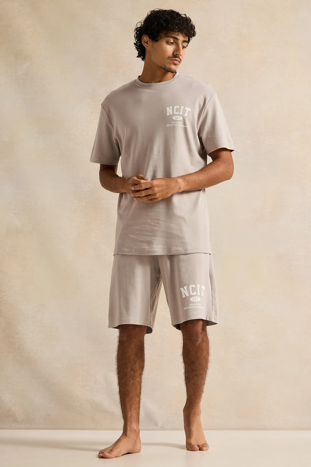 Men Grey T-Shirt And Shorts Pyjama Set (2 Piece) sold by Redtag