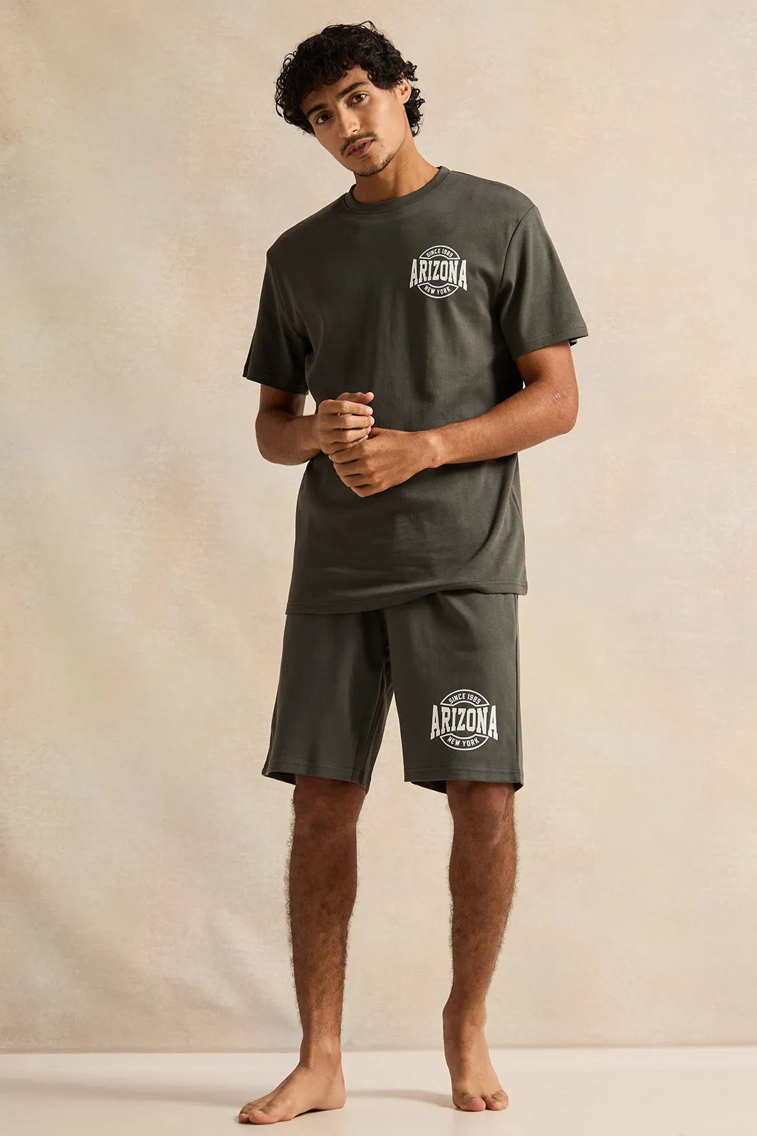 Men Grey T-Shirt And Shorts Pyjama Set (2 Piece) sold by Redtag