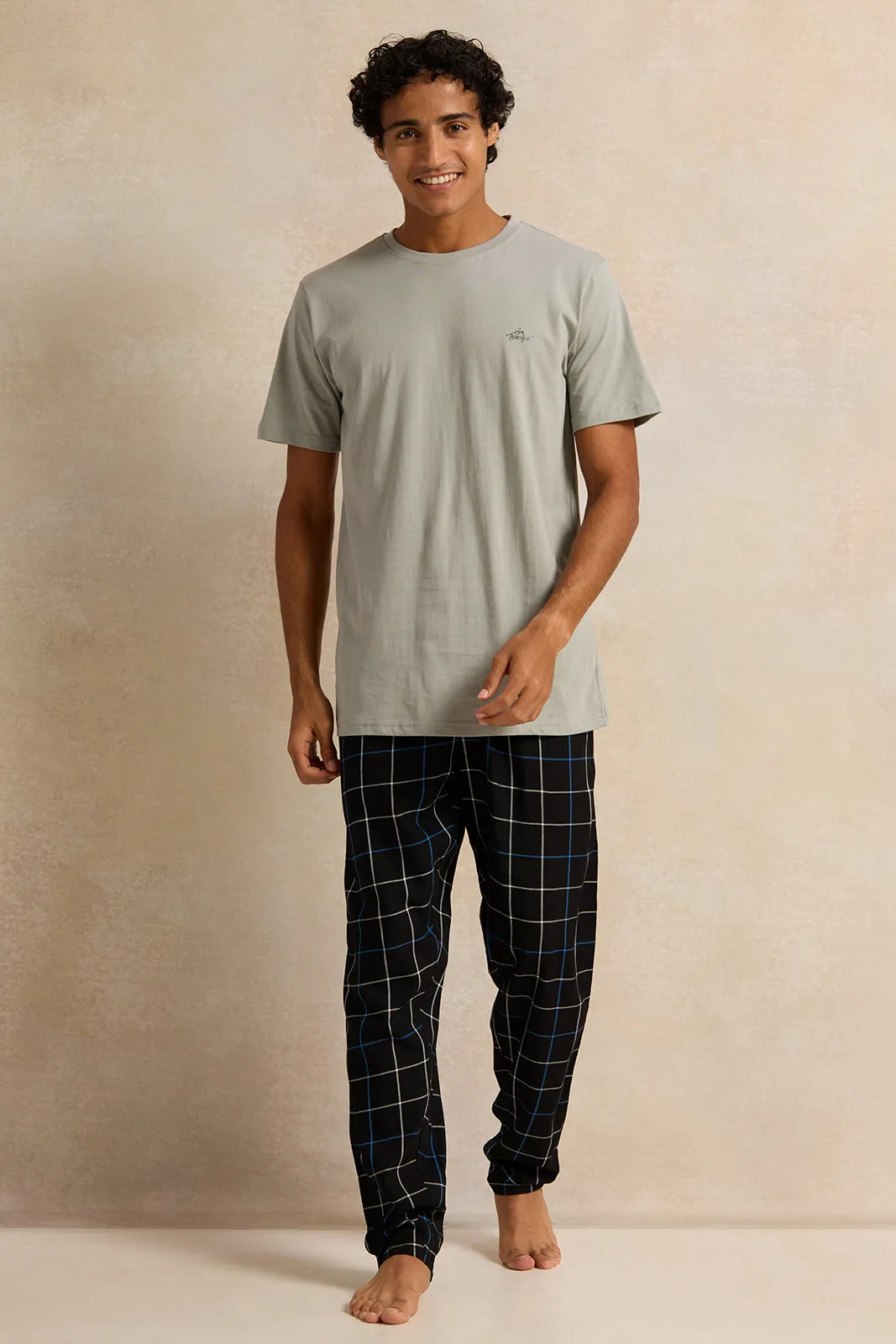 Men Grey And Checkered Pyjama Set (2 Piece) sold by Redtag