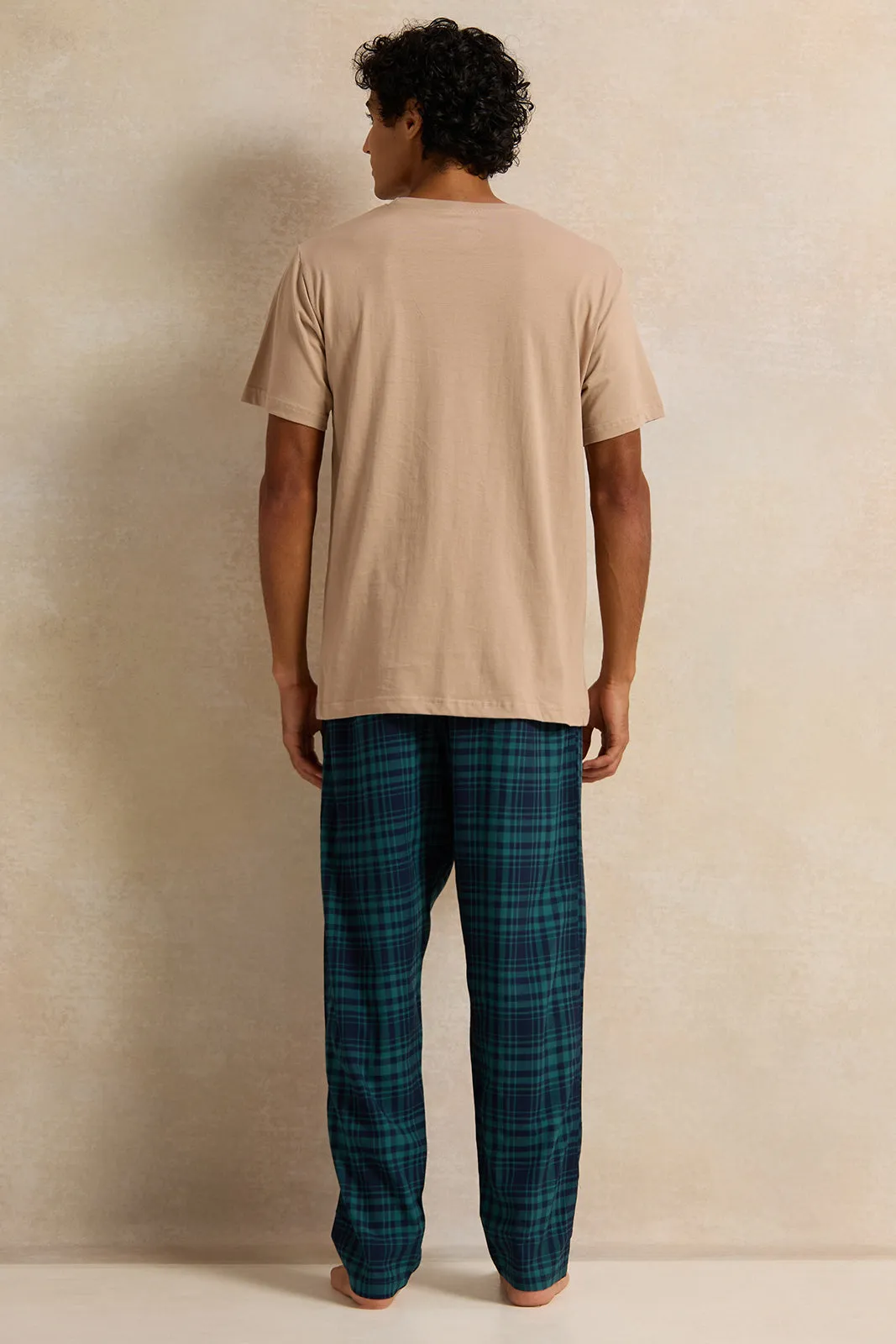Men Beige And Checkered Pyjama Set (2 Piece) sold by Redtag product image thumbnail 4