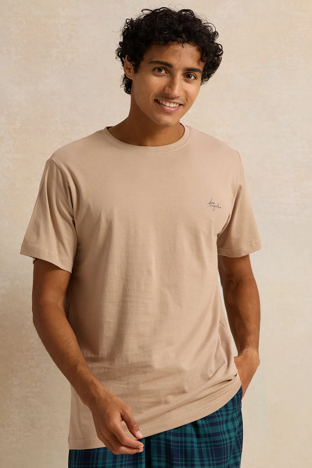 Men Beige And Checkered Pyjama Set (2 Piece) sold by Redtag product image thumbnail 2