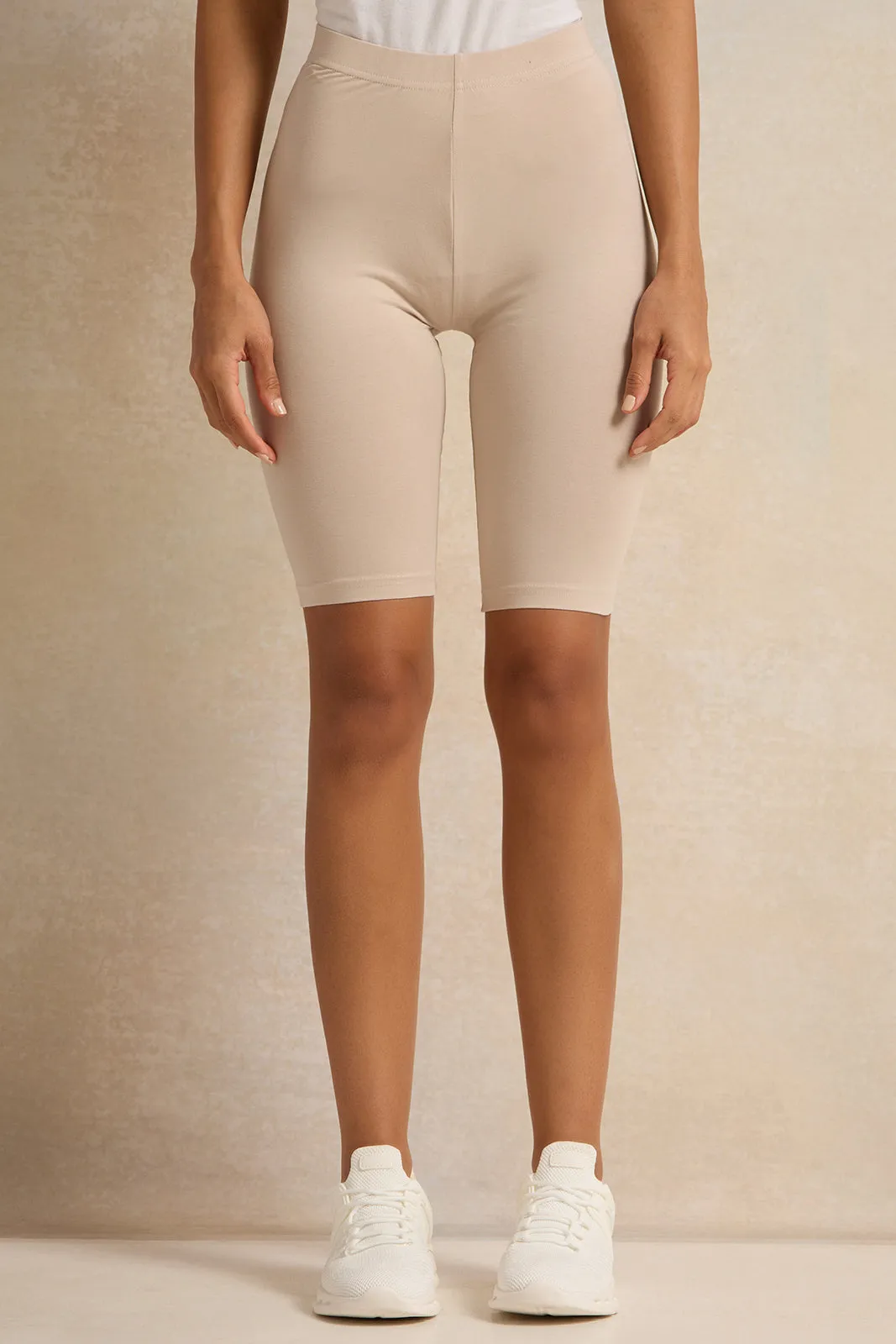Women Beige Biker Short sold by Redtag