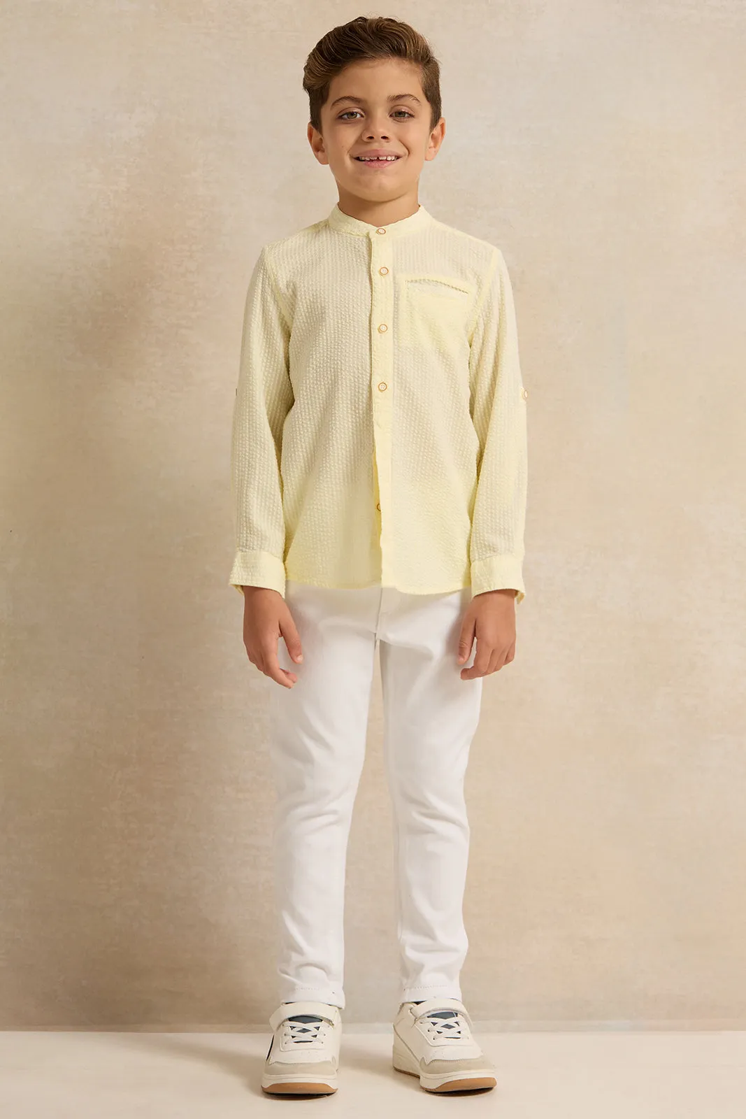 Boys Yellow Mandarin Collar Shirt sold by Redtag product image thumbnail 2