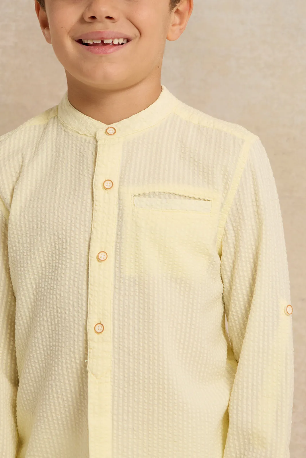 Boys Yellow Mandarin Collar Shirt sold by Redtag product image thumbnail 4