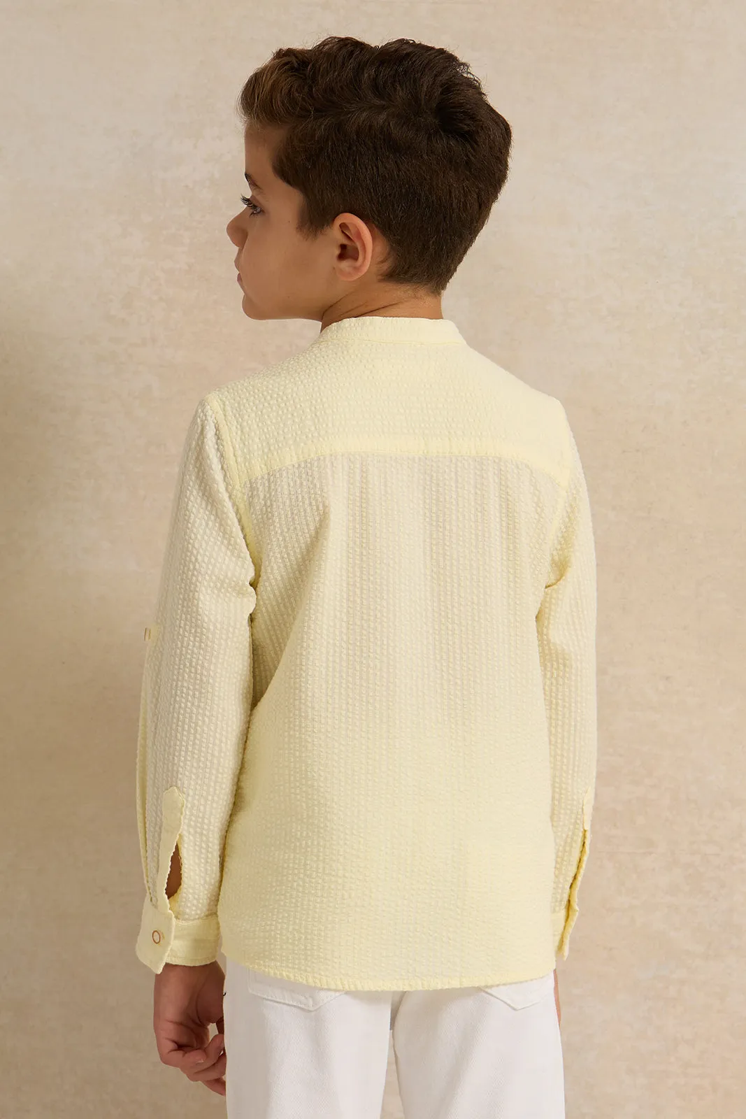 Boys Yellow Mandarin Collar Shirt sold by Redtag product image thumbnail 3