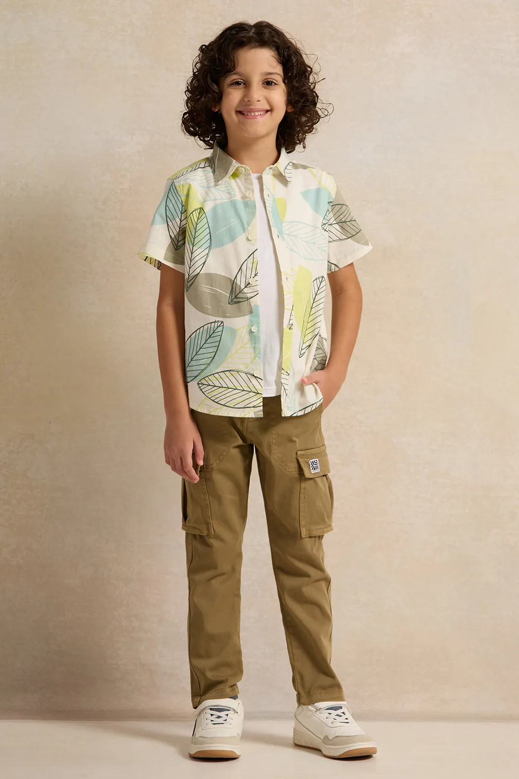 Boys Cream Leaves Printed Shirt sold by Redtag product image thumbnail 2