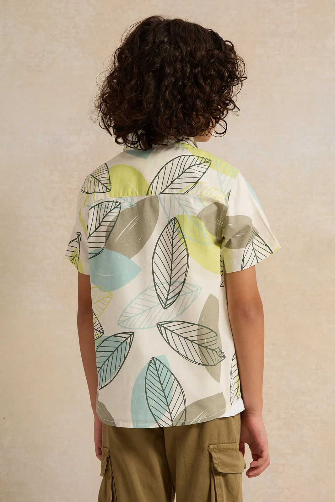 Boys Cream Leaves Printed Shirt sold by Redtag product image thumbnail 3