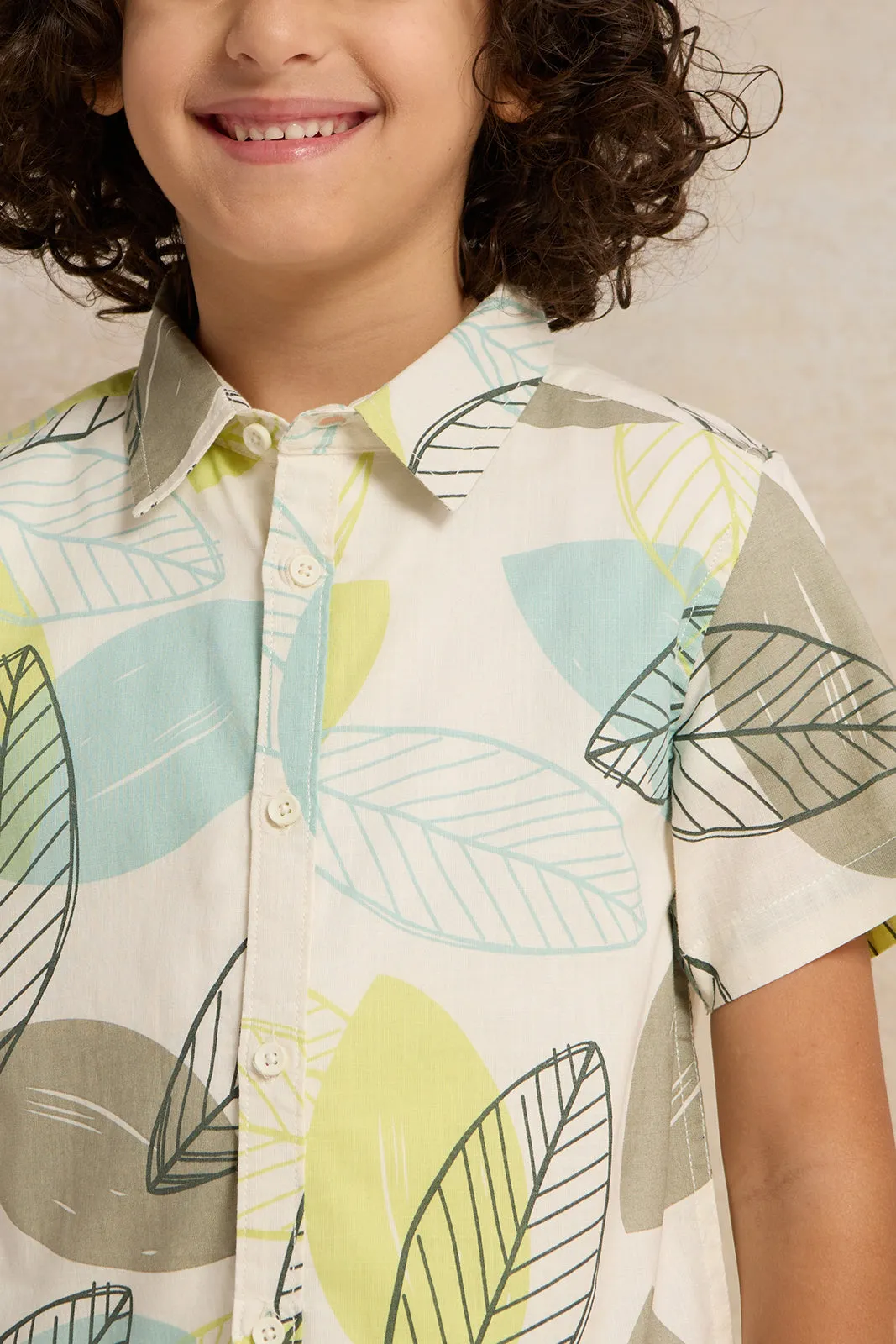 Boys Cream Leaves Printed Shirt sold by Redtag product image thumbnail 4