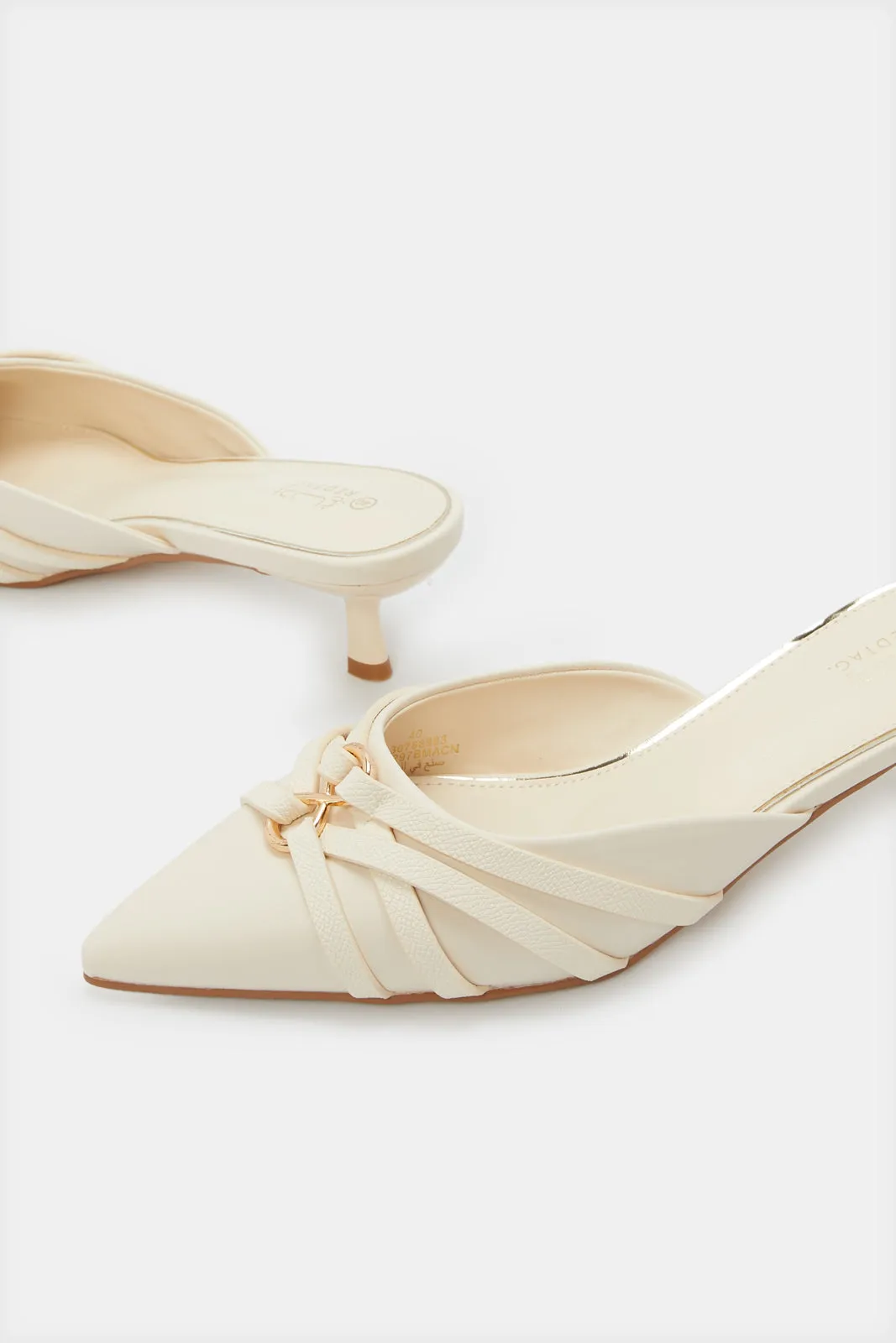 Women Beige Closed Toe Mule With Trim Upper sold by Redtag product image thumbnail 3