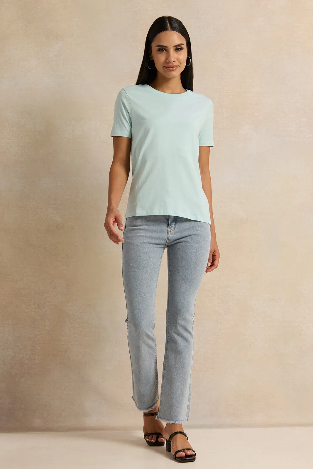 Women Blue Basic Crew Neck T-Shirt sold by Redtag product image thumbnail 2